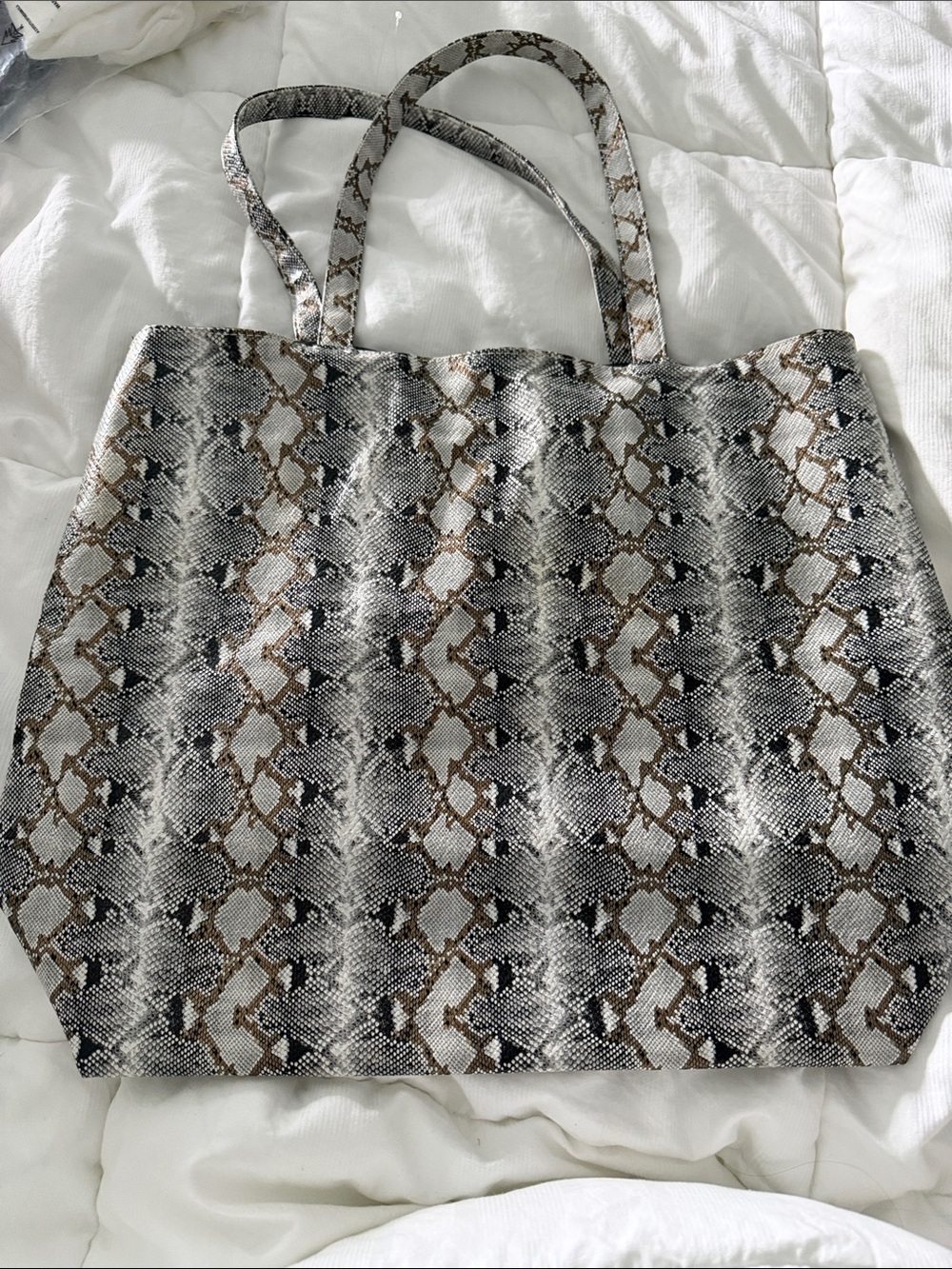 Saks Fifth Avenue Snake-Print Tote in Gray and Brown